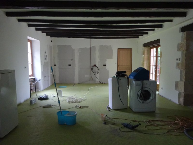 Bergerie kitchen area - underfloor heating and boarding out completed.