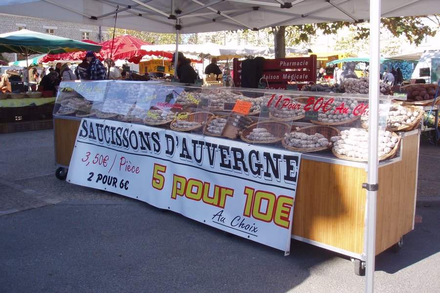 Saucisson stall at Rouffignac market